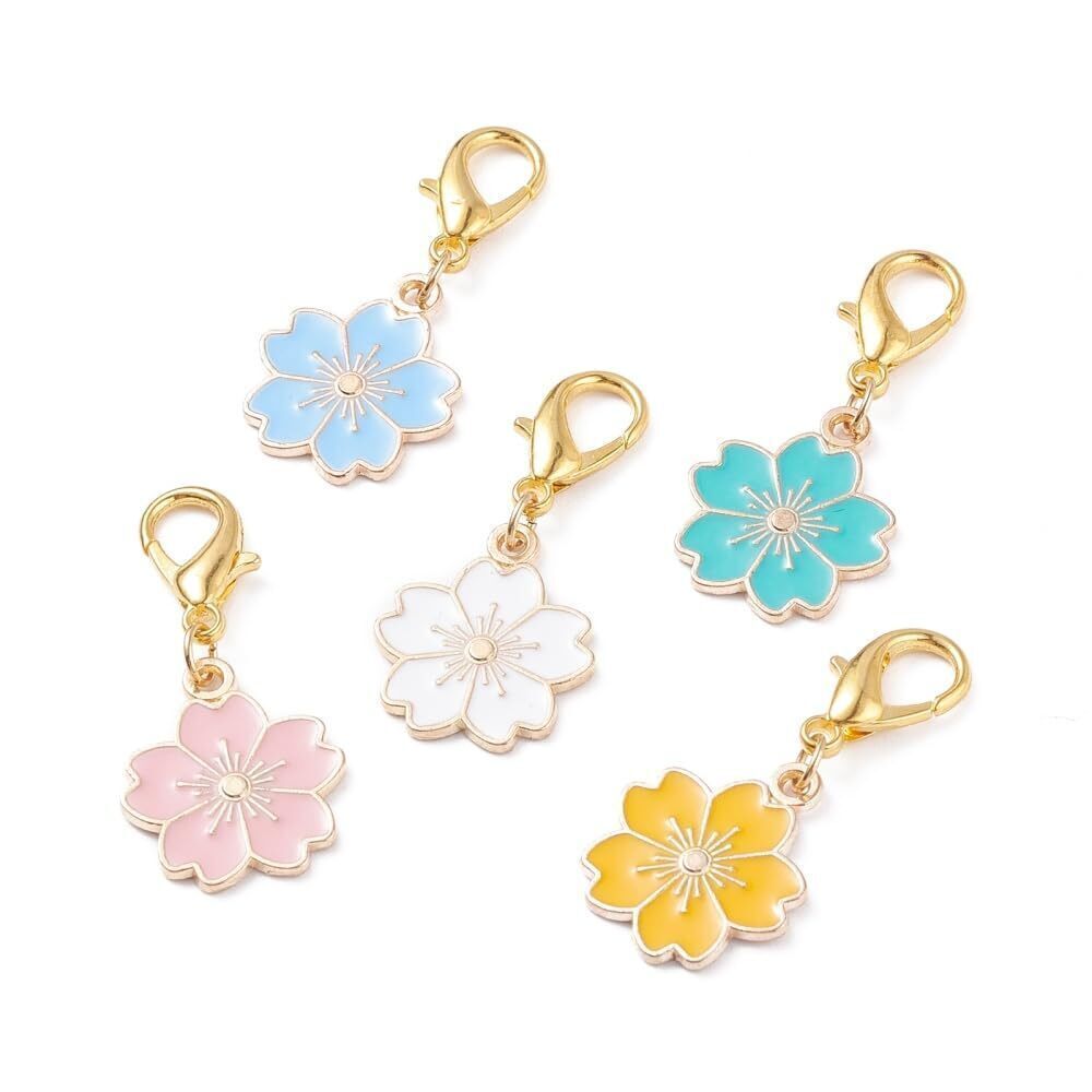 7038 100Pcs Enamel Cherry Blossom Stitch Markers Colorful Locking Crochet